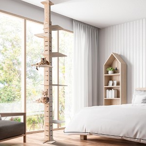 MaseiKar 9' Adjustable Height Floor-to-Ceiling Cat Tree, Cat Climbing Frame Activity Center with Perching Shelves for Indoor Cats, Natural - 1 of 4