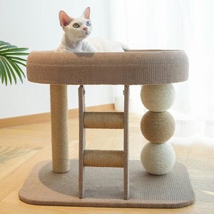 Indoor cat climbing frame, cat tree tower, cat house activity center furniture with grab poles, climbing ladder, comfortable bed and cooling pad - 1 of 4