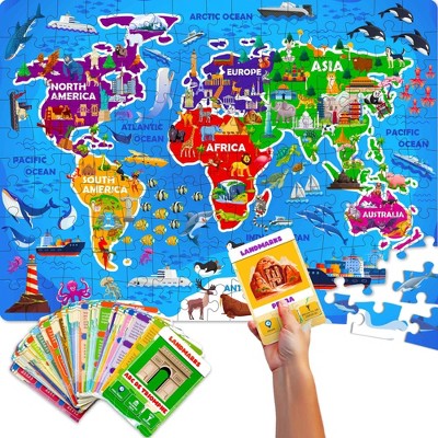 QUOKKA Puzzles For Kids Ages 8-10 - 150 Pcs Jigsaw Puzzles for 6-8 Year Olds - 400+ Facts on 50 Double-Sided Flashcards
