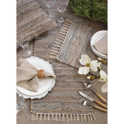 Blue and Gray Fringed Chindi Placemats Set of 4