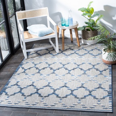 Grey and Blue Geometric Indoor/Outdoor Area Rug