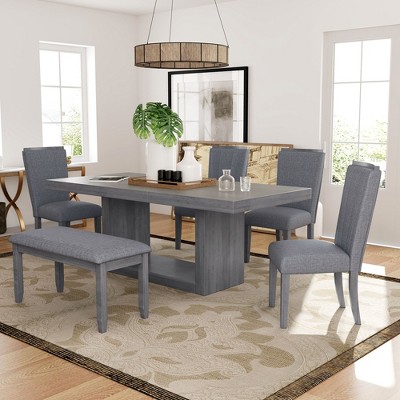 NicBex Dining Table Set for 6 Kitchen Table Wood Dining Table Set 4 Upholstered Dining Chairs and Bench for Dining Room, Gray