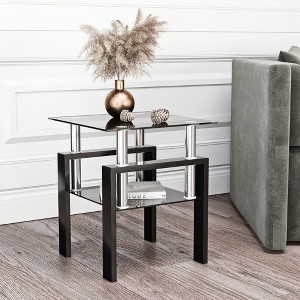 Syemin Glass End Tables, 2PCS Double Tier Large Side Table with Tempered Glass Top for Living Room Decoration, Black, 17.72"*17.72"*20.5" - 1 of 4