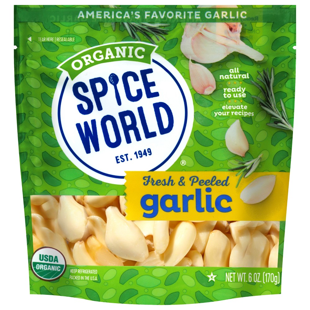 Spice World Organic Peeled Garlic - 6oz