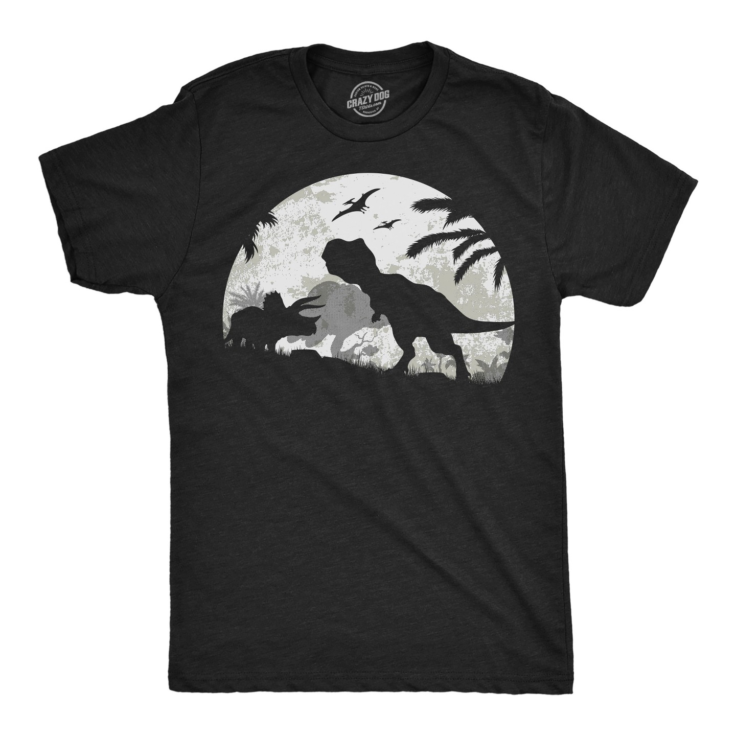Мужская футболка Crazy Dog T-Shirts, Inc. Funny T Shirts Moonlight Dinos Sarcastic Dinosaur Graphic Novelty Tee for Men - Crazy Dog T Shirt With Dinosaur Sayings Black, цвет: Чёрный — фото 1