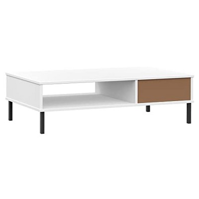 White Pine Wood Coffee Table with Metal Legs and Storage