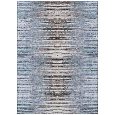 Sky Blue And Denim Blue Striped Washable Indoor Outdoor Area Rug