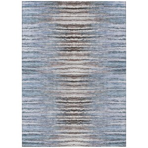 Sky Blue And Denim Blue Striped Washable Indoor Outdoor Area Rug - 1 of 4
