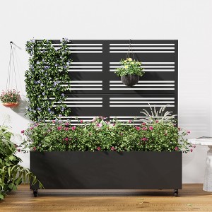 Wooakway Black Metal Planter Box with Trellis Raised Garden Bed with Arbor Privacy Screen with Wheels - 1 of 4