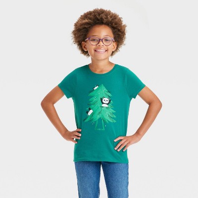 Girls' Short Sleeve 'Panda Tree' Graphic T-Shirt - Cat & Jack™ Dark Green