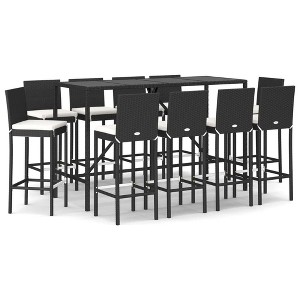 vidaXL Patio Bar Set Outdoor Table and Chair Set with Cushions Poly Rattan - 70.9" Table Length Black 10-Piece - 1 of 4