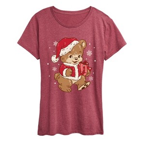 Women's - Instant Message - Santa Teddy Bear Christmas Short Sleeve Graphic T-Shirt - 1 of 4