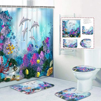 LunaLulinlk Blue Sea World Dolphin Shower Curtain and Rug Sets