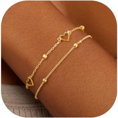 Gold Bracelets for Women Trendy 14K Gold Plated Bracelet for Women Non Tarnish Dainty Stackable Layered