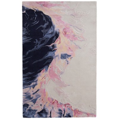 Kawai Modern Abstract Pink/Blue/Ivory Area Rug