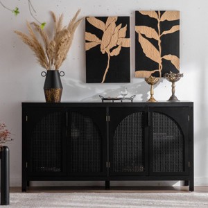 Rattan Storage Cabinet,Storage Sideboard Cabinet with Rattan Doors and Adjustable Shelves, MDF Buffet Cabinet for Living Room or Kitchen-Koiai - 1 of 4