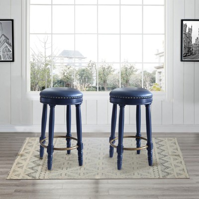 FONTOI 2PCS 360° Swivel Bar Stools, 26" Counter Height Stools with Upholstered Seat, Dark Blue, 17.5"*26.25"*17.5"