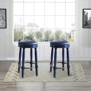 FONTOI 2PCS 360° Swivel Bar Stools, 26" Counter Height Stools with Upholstered Seat, Dark Blue, 17.5"*26.25"*17.5" - 1 of 4