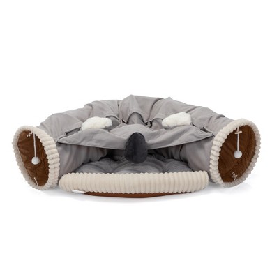 FURNIinspire Pet Crates and Houses, Patio Seating Sets, Washable Cat Hide Tunnel with Hanging Toys and Cushion Mat, Gray, 41.34"*23.62"*10.63"