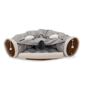 FURNIinspire Pet Crates and Houses, Patio Seating Sets, Washable Cat Hide Tunnel with Hanging Toys and Cushion Mat, Gray, 41.34"*23.62"*10.63" - 1 of 4