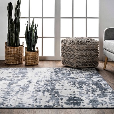 Ginny Blue Abstract Washable Synthetic Area Rug