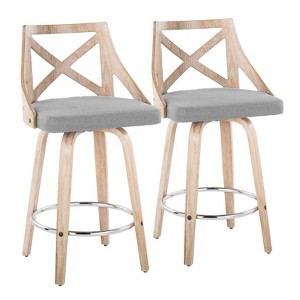 Set of 2 Charlotte Counter Height Barstools Light Gray/Cream - LumiSource: Upholstered Swivel Seats, Wood Legs - 1 of 4