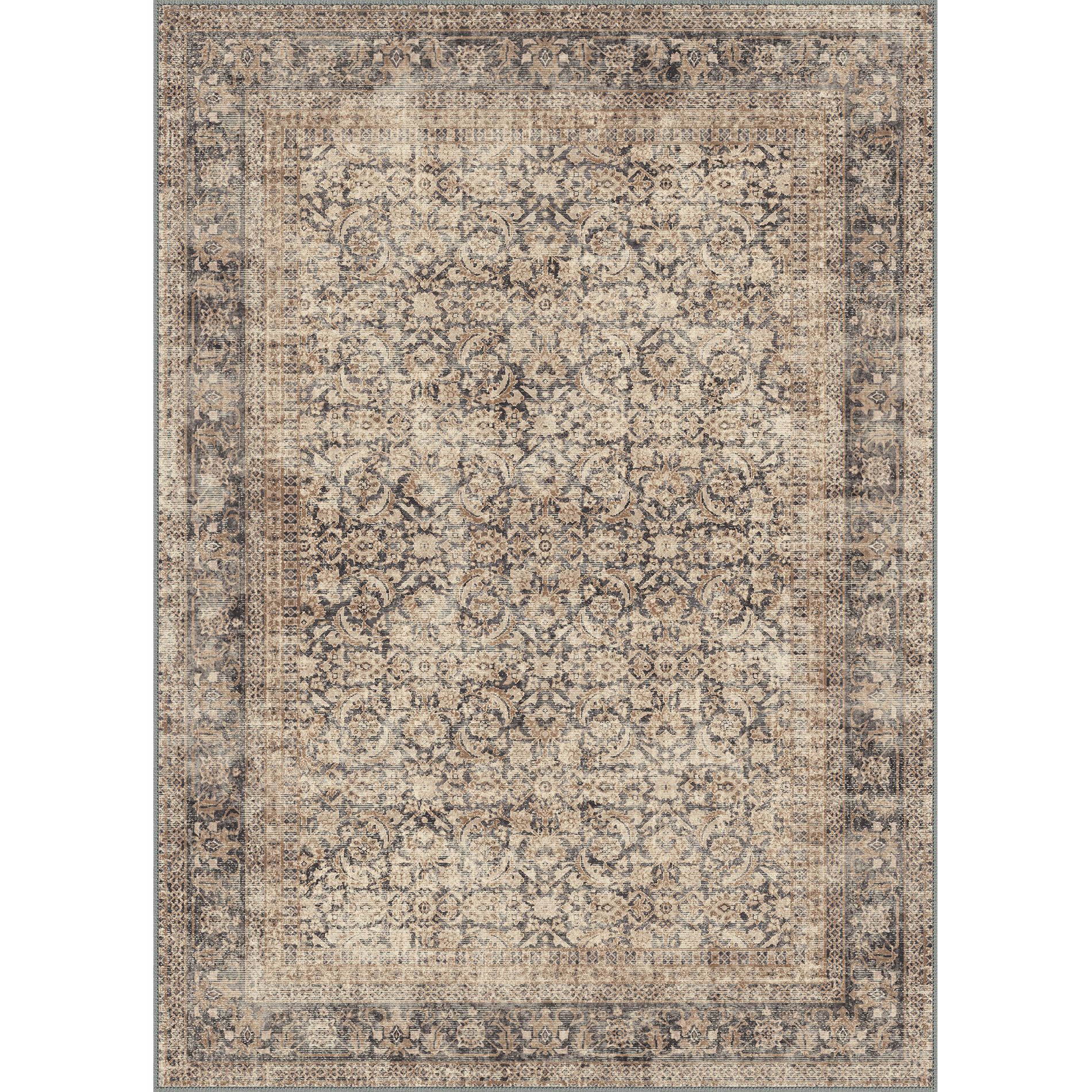 Abynow Floral Medallion Persian Indoor Area Rug-5' x 7'-Khakhi & Black