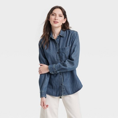 Women's Relaxed Fit Denim Button-Down Shirt - Universal Thread™ Dark Wash S