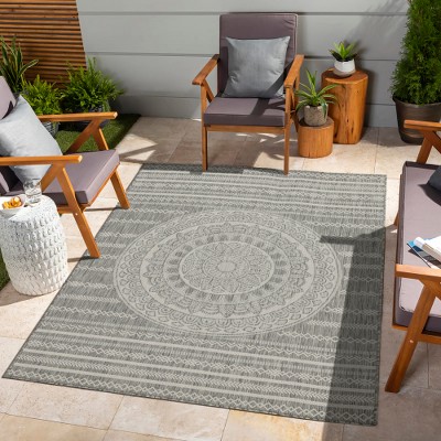 Lyngins Indoor/Outdoor Rug, Border Area Rug for Living Room, Durable Polypropylene, Kid/Pet-Friendly Patio Rug, Stain-Resistant Living Room Rug