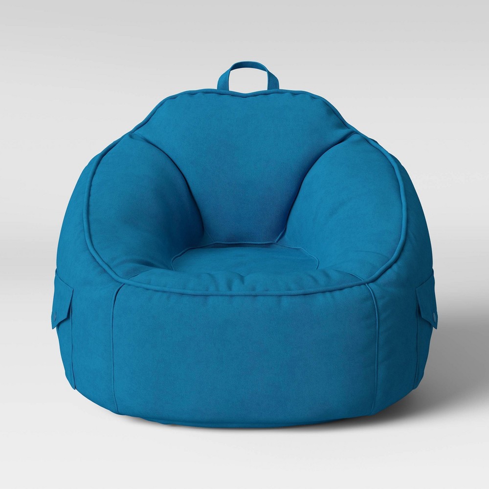 Photos - Bean Bag Canvas Kids'  Chair Turquoise - Pillowfort™