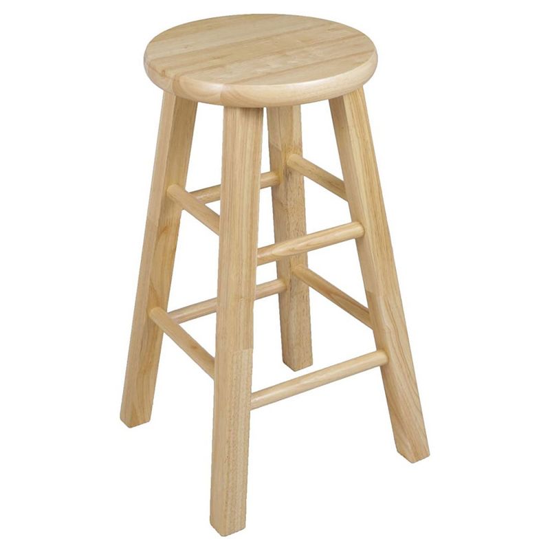 PJ Wood Classic Round-Seat 24" Tall Kitchen Counter Stools for Homes, Dining Spaces, and Bars with Backless Seats, 4 Square Legs, Natural (Set of 4), 3 of 7