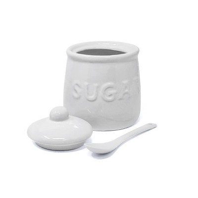 Ivory Ceramic Sugar Jar with Lid and Spoon Set