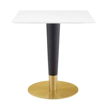 28" Zinque Square Dining Table Gold White - Modway: Modern Mid-Century Inspired, MDF Top, Metal Pedestal Base