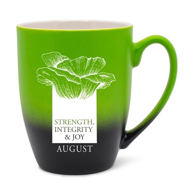 Elanze Designs Strength Integrity And Joy Two Toned Ombre Matte Green and Black 12 ounce Ceramic Stoneware Coffee Cup Mug