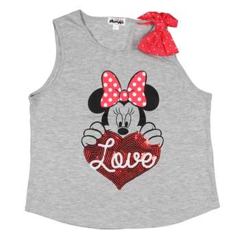Disney Girls Minnie Mouse Sequin Love Shoulder Bow Kid Tank Top