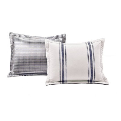 Navy Full/Queen Cotton Farmhouse Stripe Reversible Duvet Cover Set