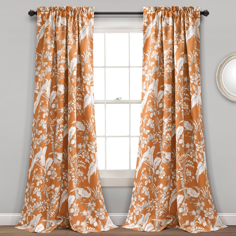 Photos - Curtains & Drapes Set of 2  Dolores Light Filtering Window Curtain Panels Orange (84"x52")