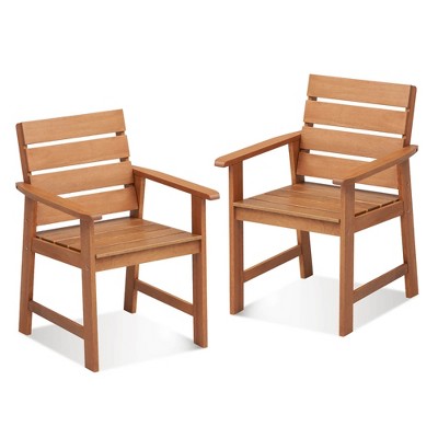 Tangkula 2PCS Hardwood Chair Wood Dining Armchairs Breathable Slatted Seat Garden Patio
