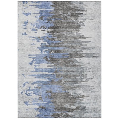 Blue Gray And Silver Abstract Washable Indoor Outdoor Area Rug