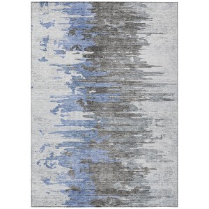 Blue Gray And Silver Abstract Washable Indoor Outdoor Area Rug - 1 of 4