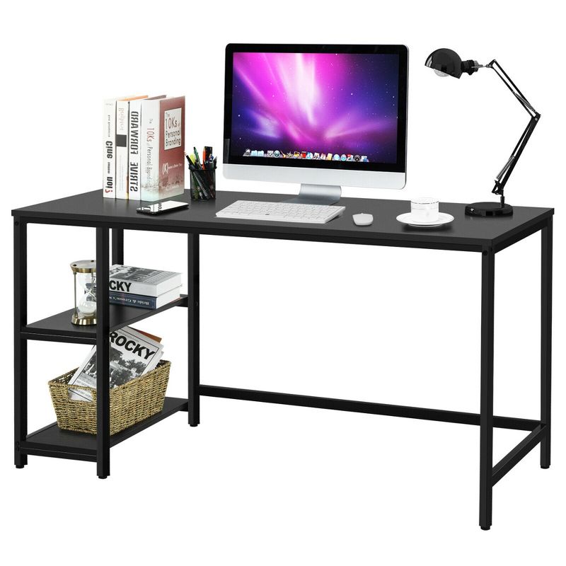 Costway 55'' Computer Desk Office Study Table Workstation Home w/ Adjustable Shelf Black/Coffee/Brown, 1 of 13