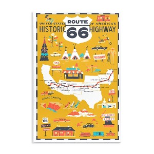 Stupell Industries US Route 66 Historic Highway Mustard Yellow Illustrated Scenic Map Poster Wall Plaque Art - 1 of 4