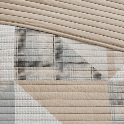 Tan Geometric Pattern Oversized Cotton King Quilt Set