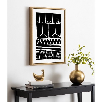 18" x 24" Black and White Abstract Canvas Print with Gold Frame