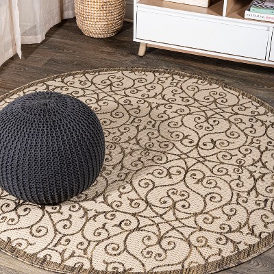 JONATHAN Y Madrid Vintage Filigree Textured Weave Beige/Brown 2 ft. x 10  ft. Indoor/Outdoor Runner Rug SMB107B-210 - The Home Depot