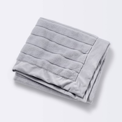 Faux Fur with Channel Carving Baby Blanket - Gray - Cloud Island™