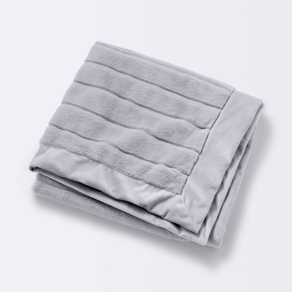 Photos - Duvet Faux Fur with Channel Carving Baby Blanket - Gray - Cloud Island™