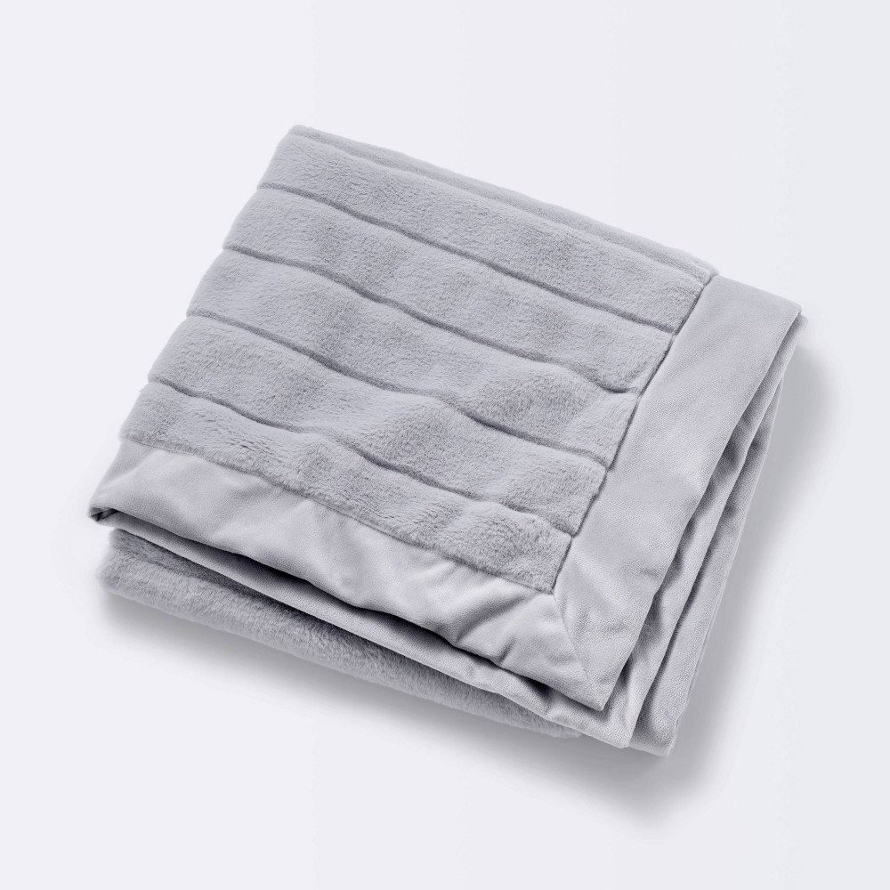 Photos - Children's Bed Linen Faux Fur with Channel Carving Baby Blanket - Gray - Cloud Island™