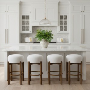 30" Wooden Bar Stools Set, Upholstered Barstool with Rubberwood Frame for Kitchen Island or Home Bars-3irtyhousy - 1 of 4