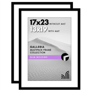 Americanflat 17x23 Picture Frame with Polished Plexiglass - Set of 2 - Use as 13x19 with Mat or 17x23 Without Mat - Galleria Collection - Black - 1 of 1